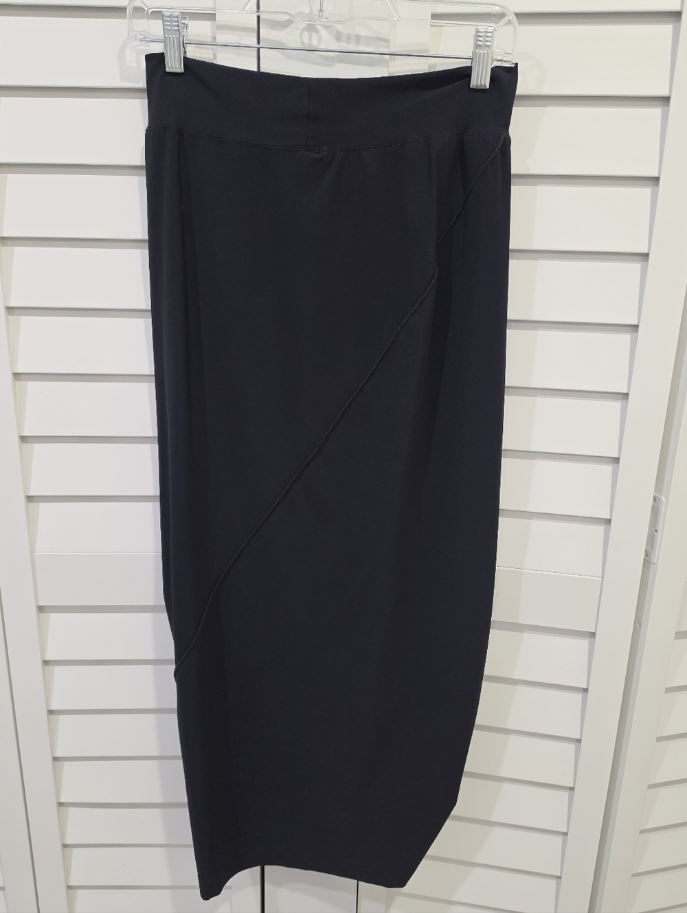 Porto Black Drape Cinch Midi Skirt Italian Fabric Asymmetrical Sz. 1 - Picture 3 of 6